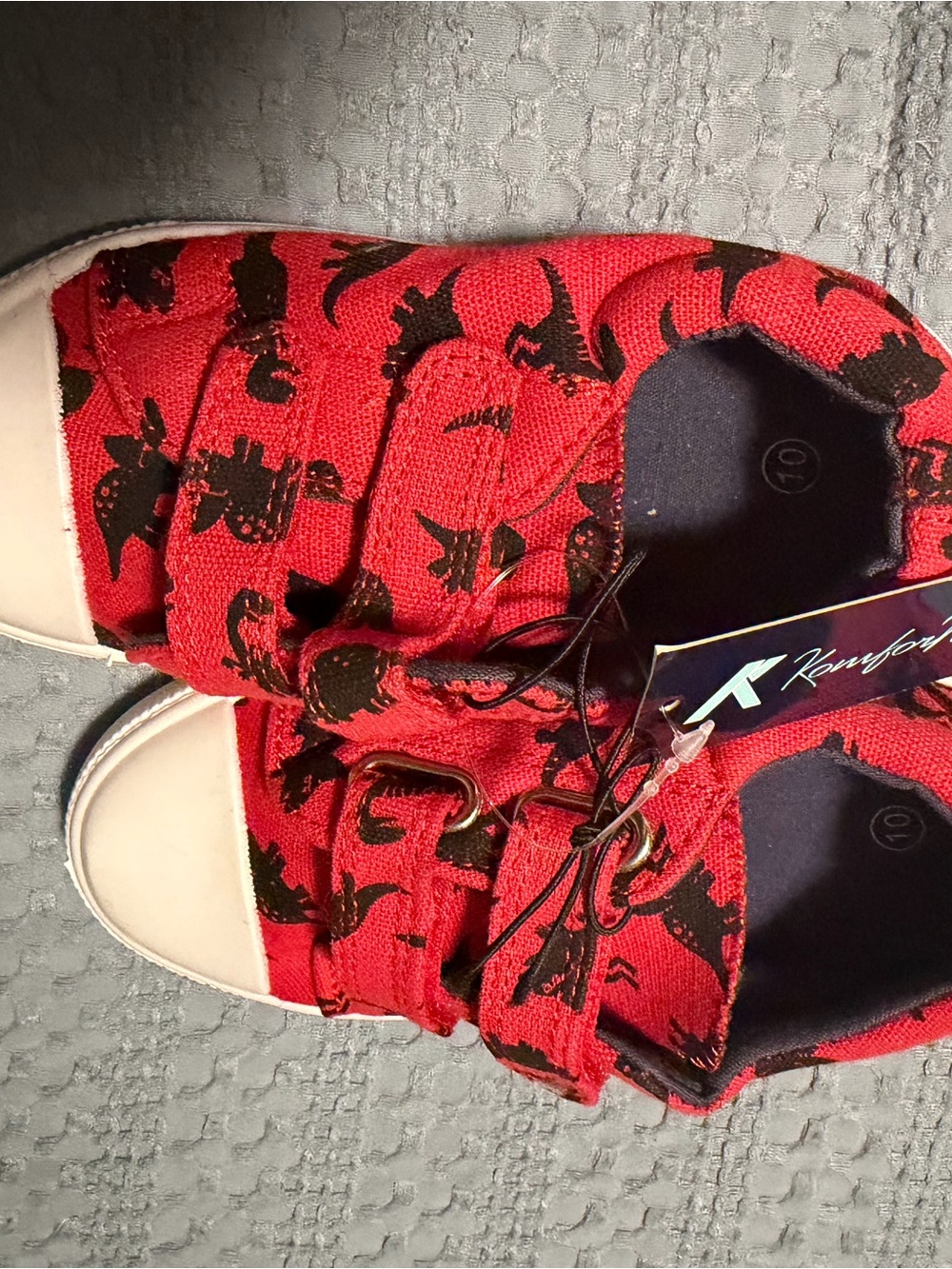 Kids Red Dinosaur Print Slip-On Sneakers